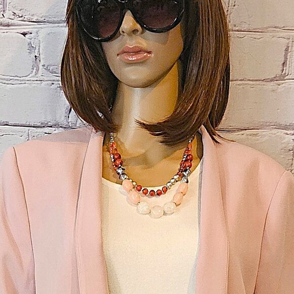 STATEMENT NECKLACE - Beaded, peach/orange/silver - Picture 4 of 6